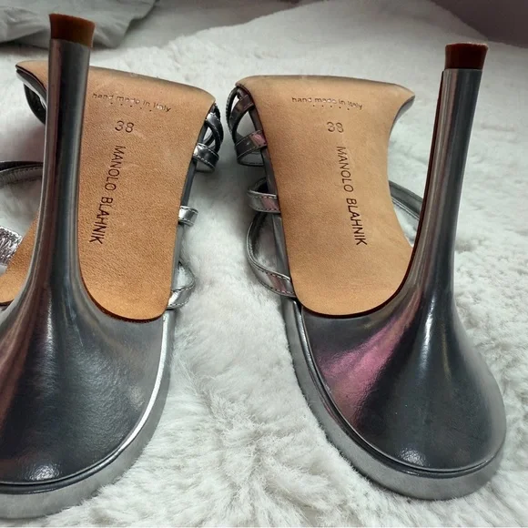 Manolo Blahnik Metallic Silver Strappy Heels